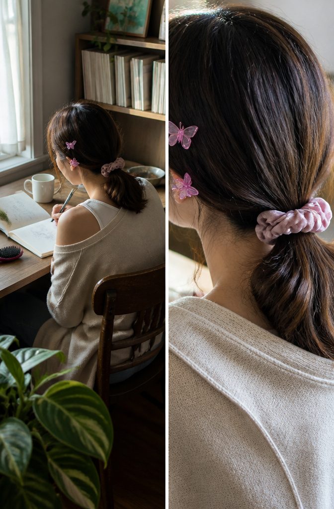 Scrunchie holding hair back in a ponytail