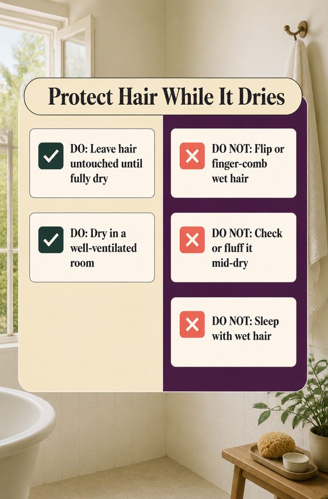 Hair left untouched while drying naturally from behind