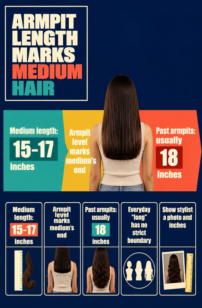 Hair length graphic marking the armpit area as the end of medium hair