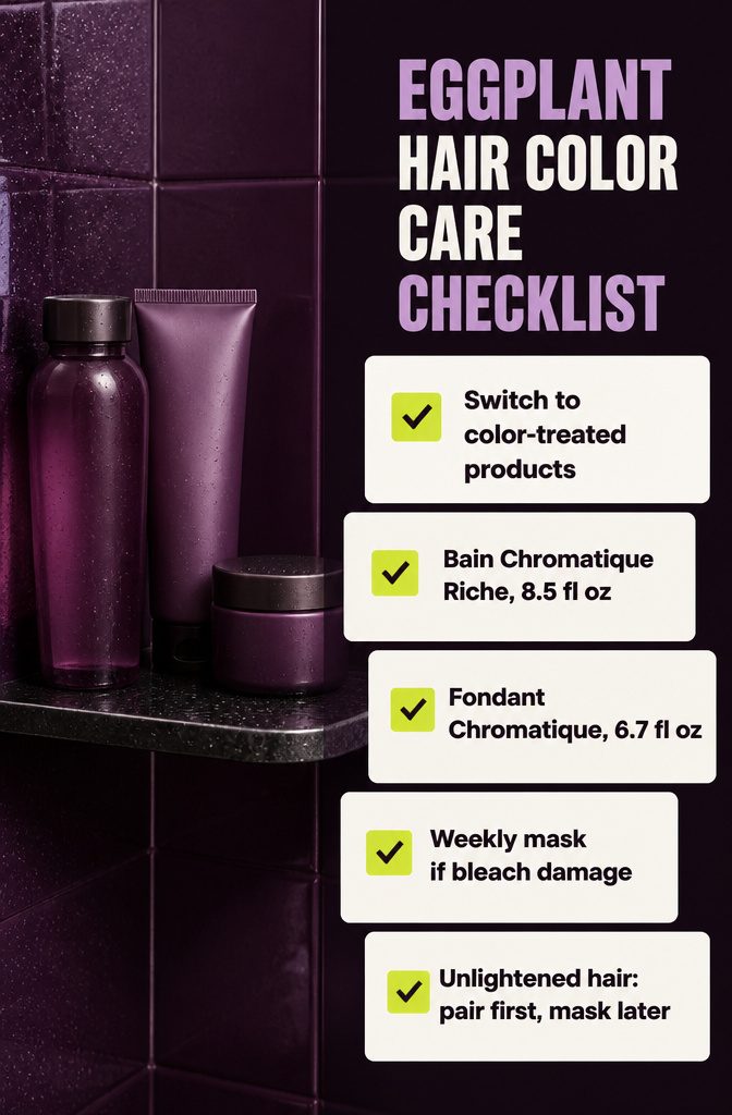 Beauty checklist titled Eggplant Hair Color Care Checklist