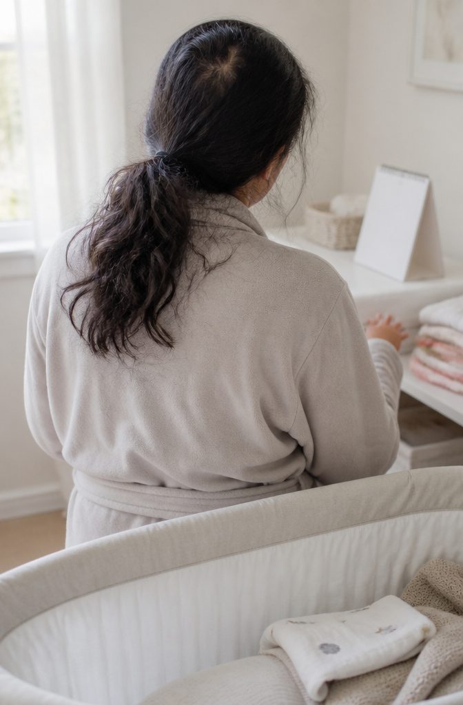 Person with thinning hair shown in a photograph about hormonal changes