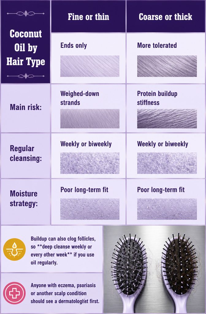Hair type graphic comparing coconut oil use for different hair