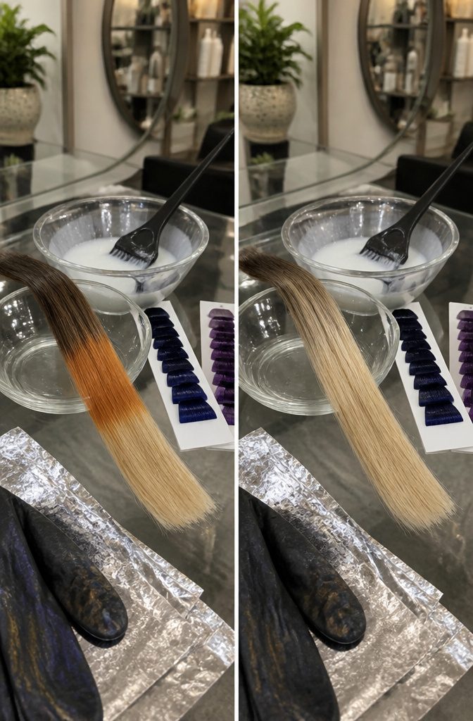 Hair color photograph showing a person with lightened hair