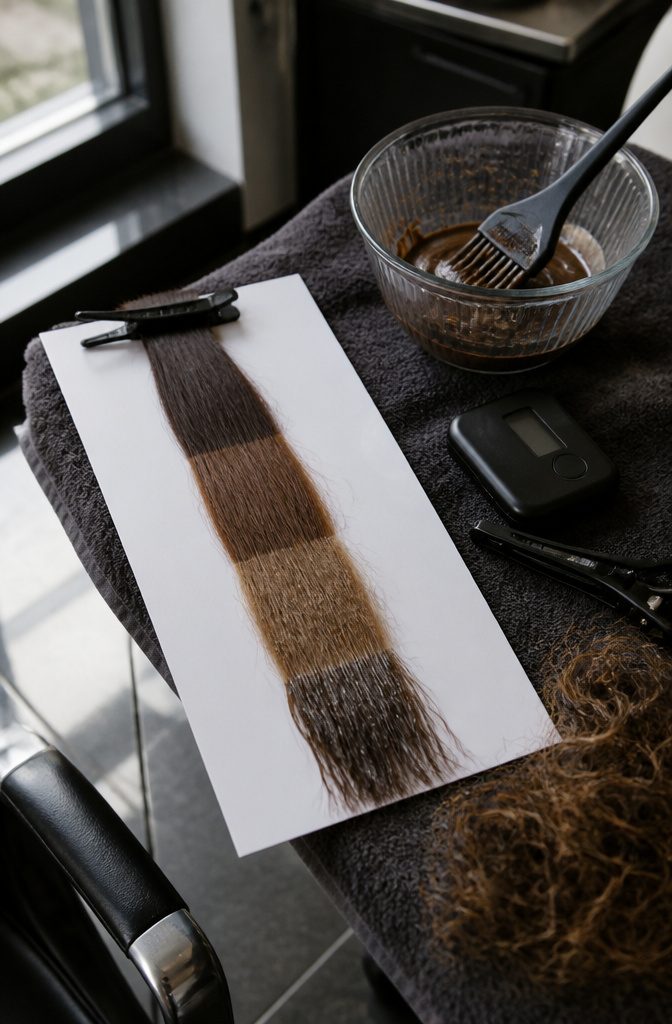 Clipped hair strand divided into coarse fine dry and porous sections beside tools