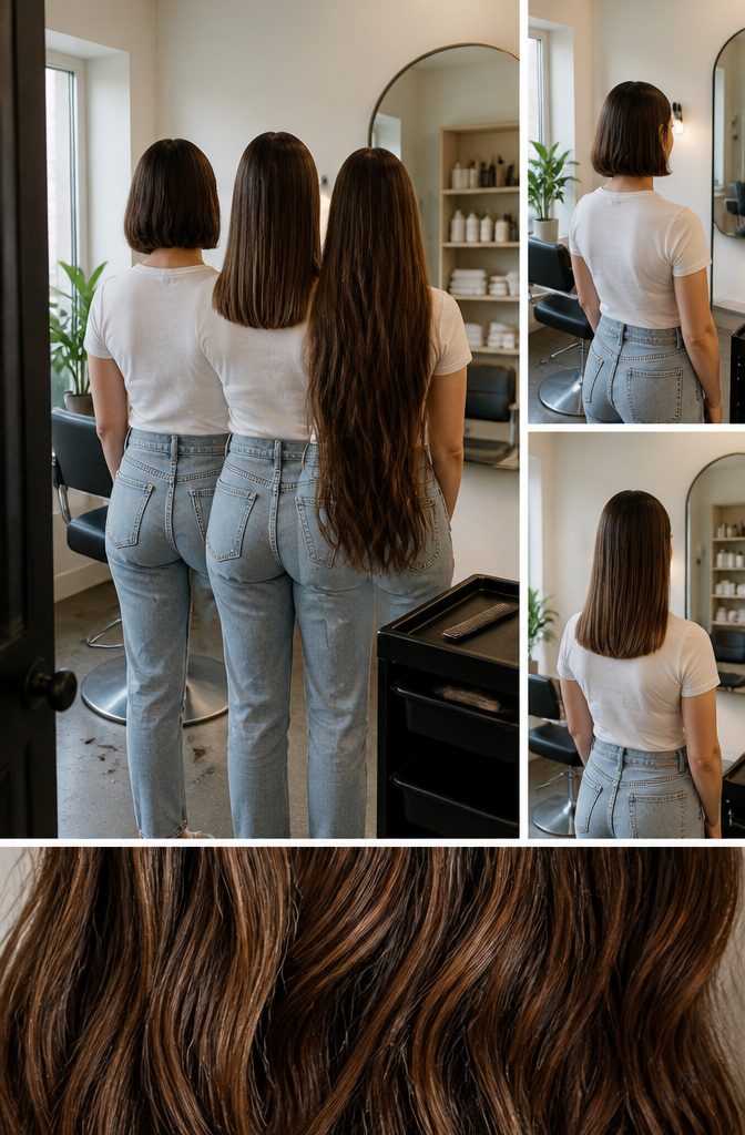 Hair length reference photograph illustrating short medium and long styles