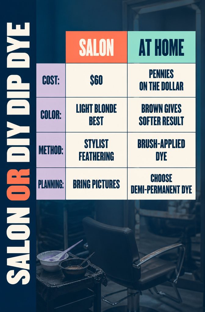 Salon or DIY dip dye graphic with hair coloring tools