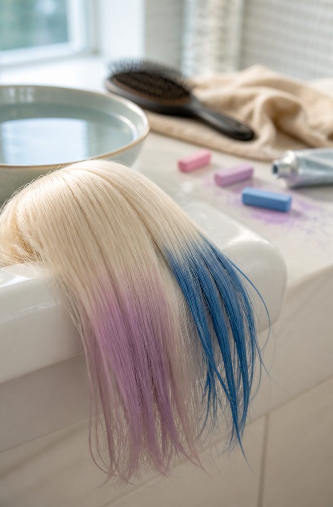 Dip-dyed hair with temporary color on the ends