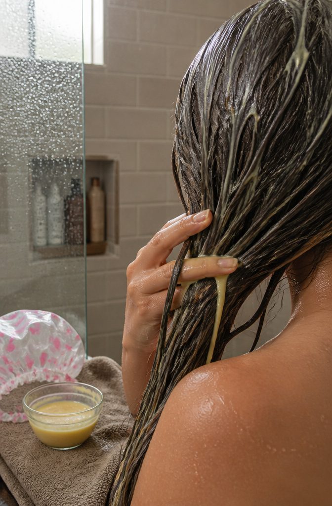 Egg hair treatment being applied