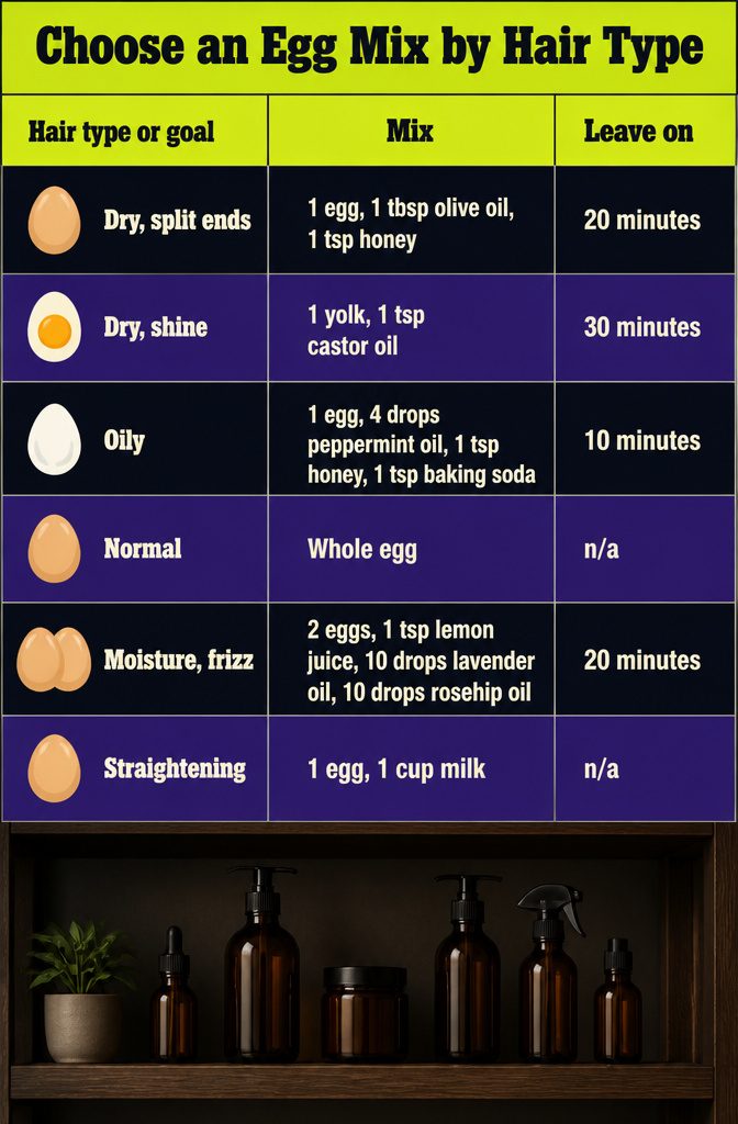 Beauty information graphic titled Choose an Egg Mix by Hair Type