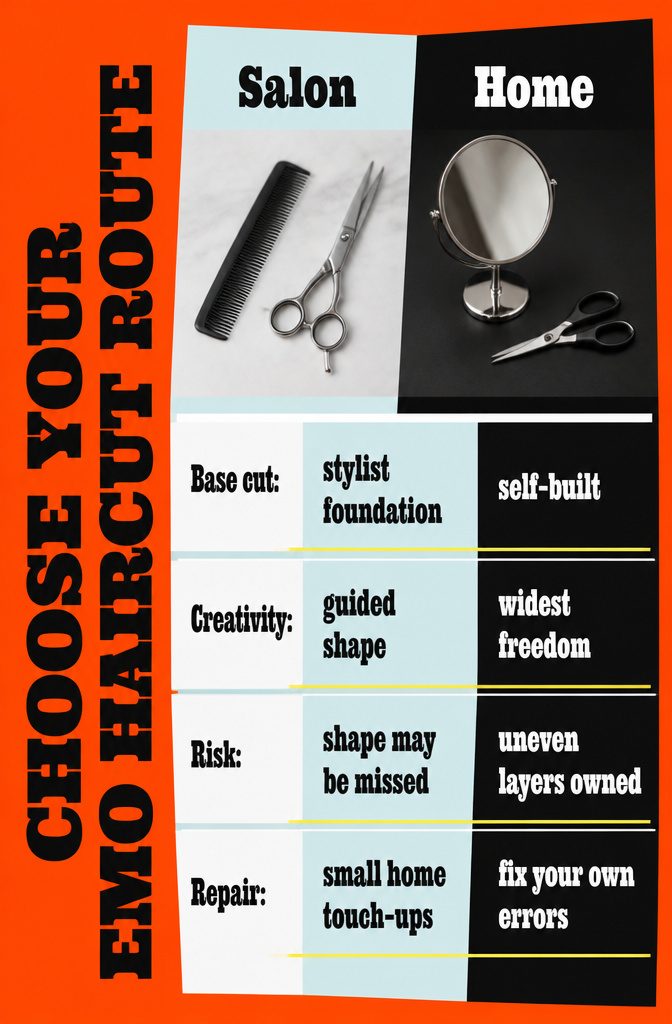 Haircut route guide comparing a salon visit with home touch-ups