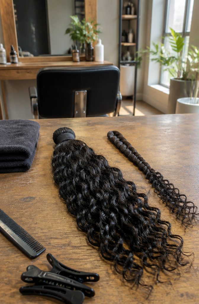 Loose bundle of human hair with deep curls and naturally varied strands