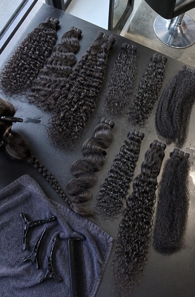Empire bulk hair options shown across deep wavy curly and coily textures
