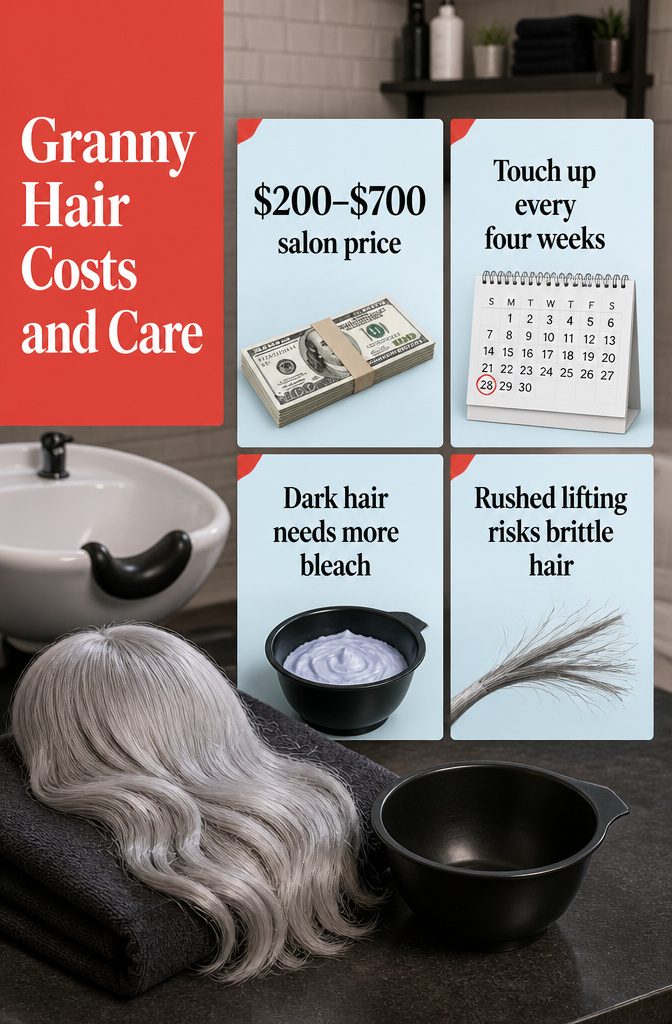 Silver hair with dark natural roots showing at the scalp