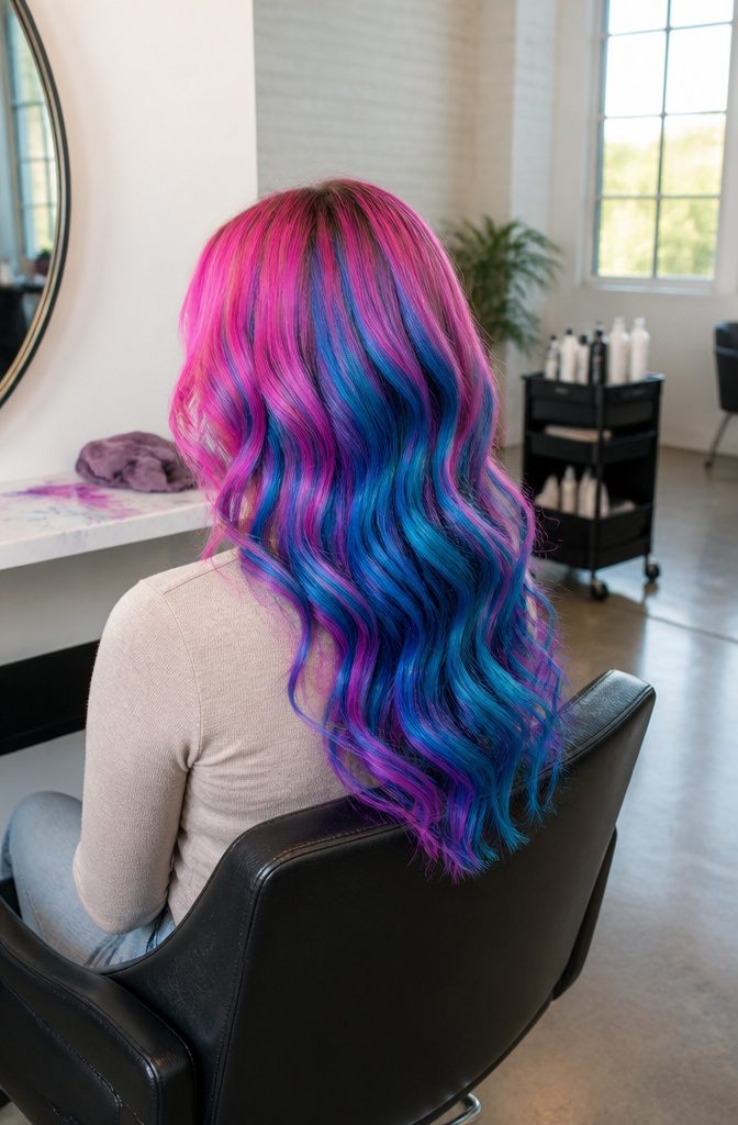 Colorcore beauty photograph with long waves in pink blue and turquoise
