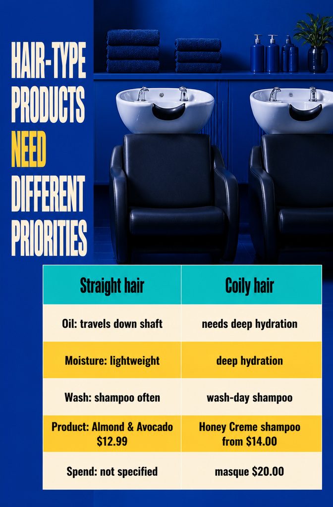 Beauty graphic titled Hair-Type Products Need Different Priorities