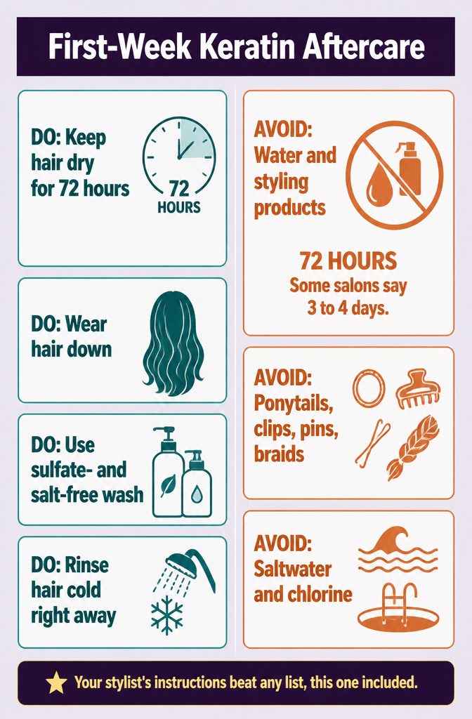 Aftercare guide listing water restrictions and styling rules for treated hair