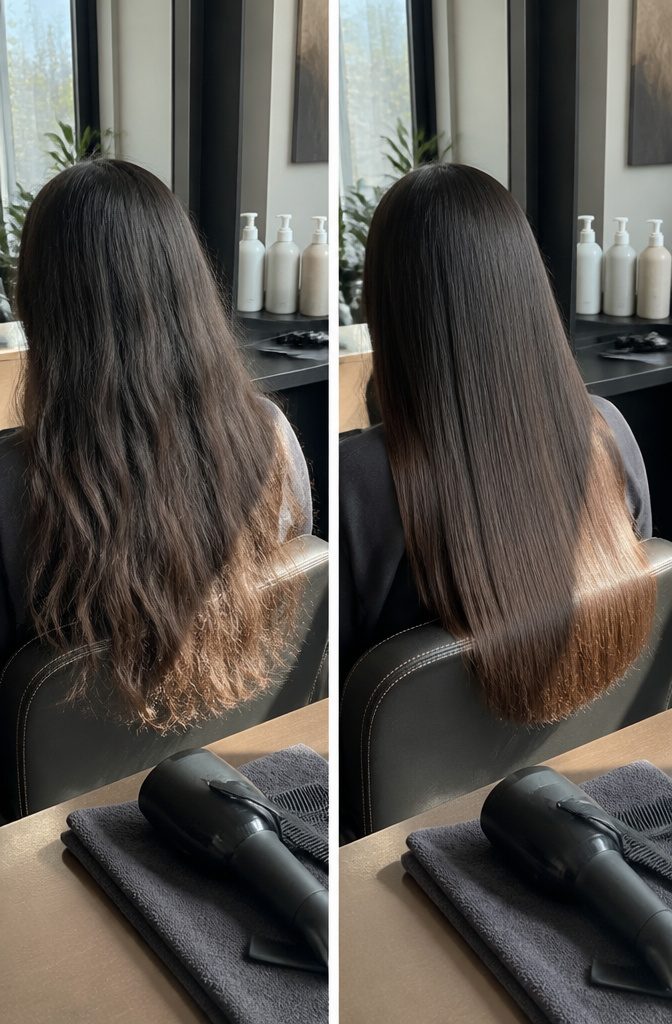 Close view of hair with smooth strands and a glossy finish
