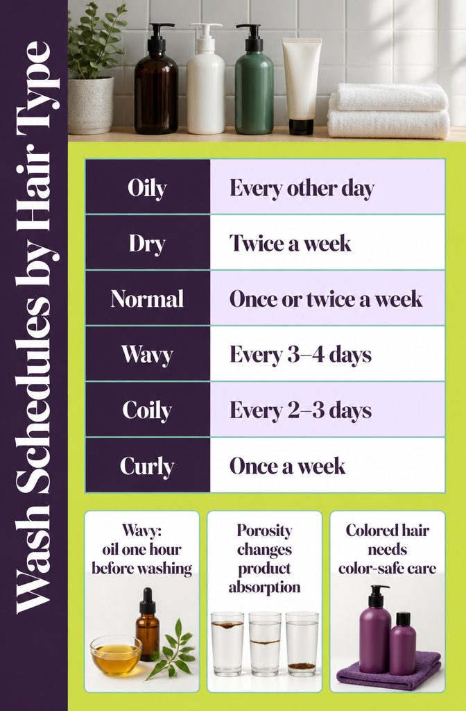Chart listing wash frequencies for six hair types
