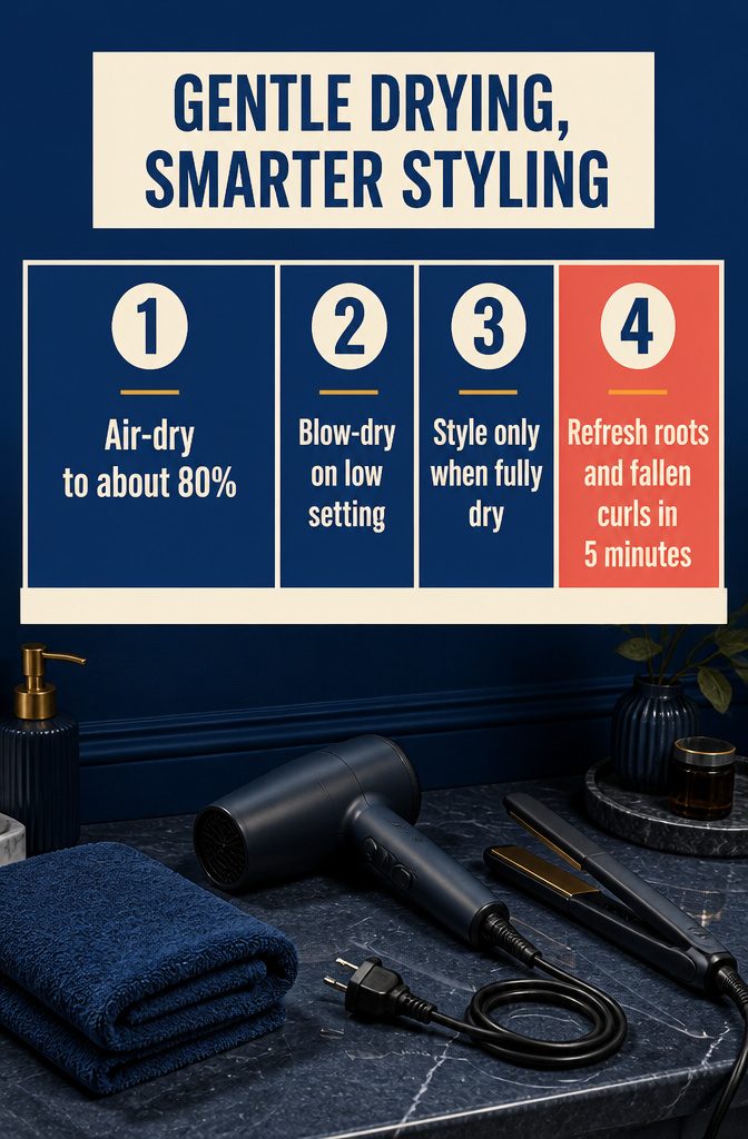 Hair drying before a blow dryer finishes styling