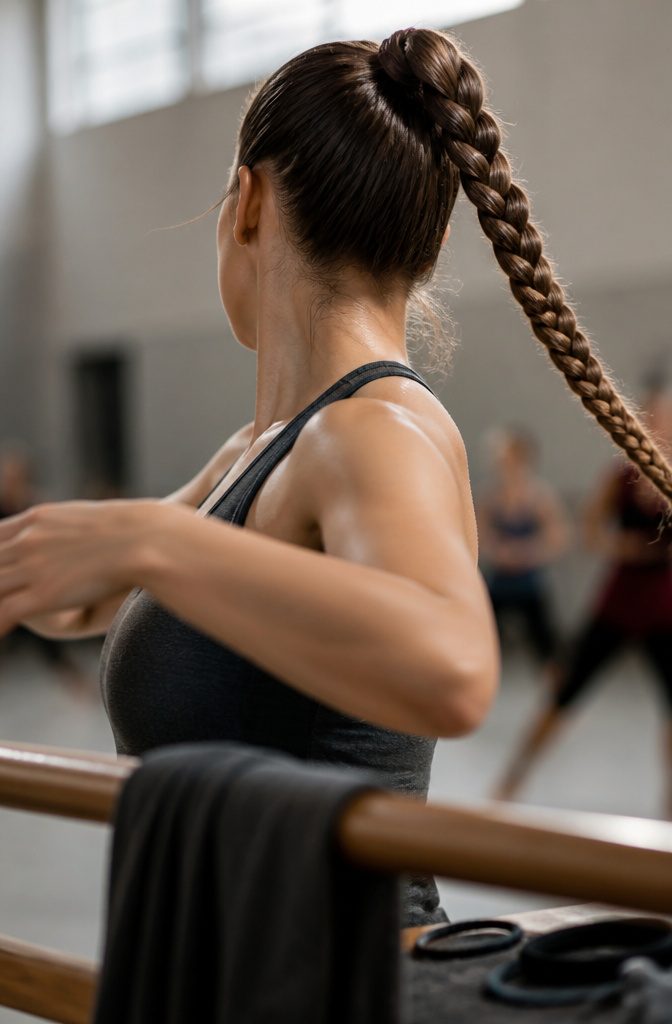 Dancer with a high ponytail braided along its full length