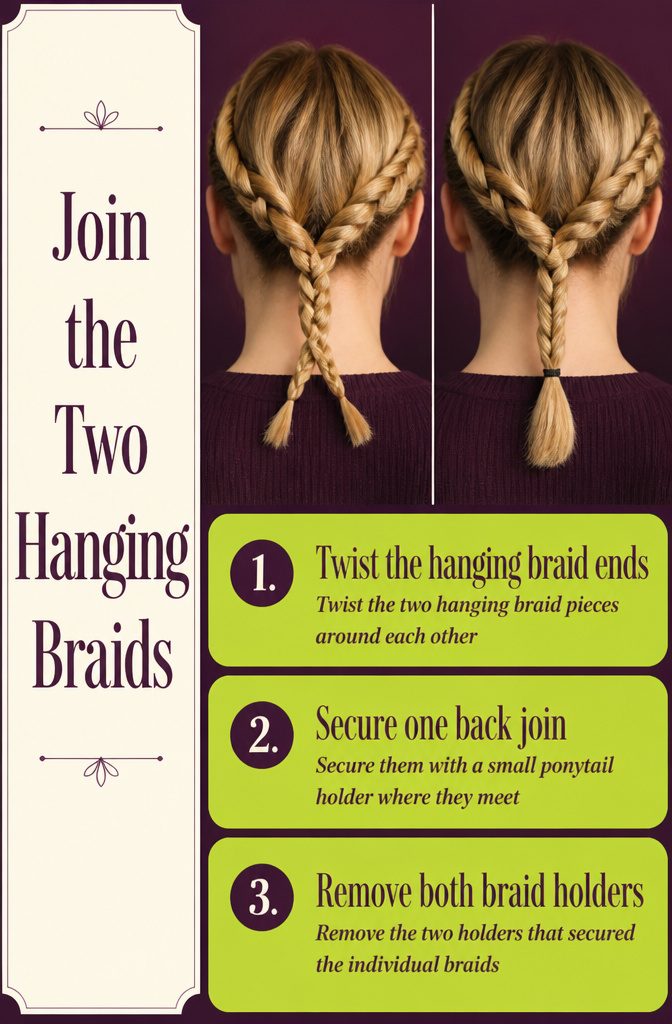 Two hanging braids twisted together near the back of the head
