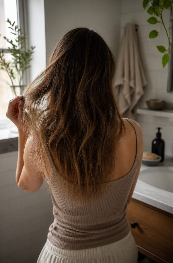 Hair strands in a natural setting for an article about hard water