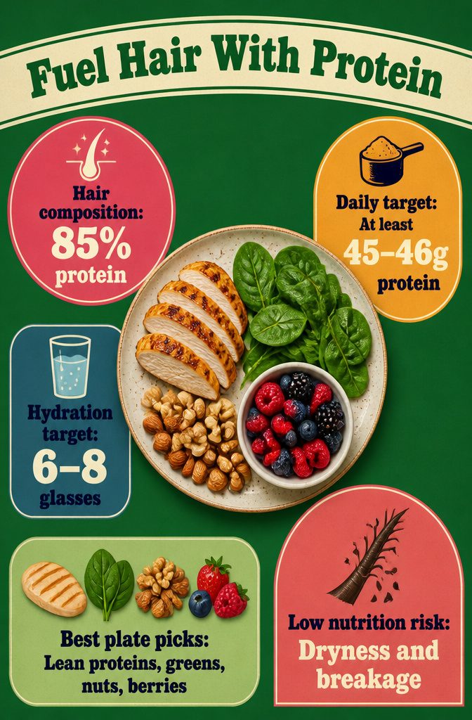 Beauty infographic about protein-rich foods for hair