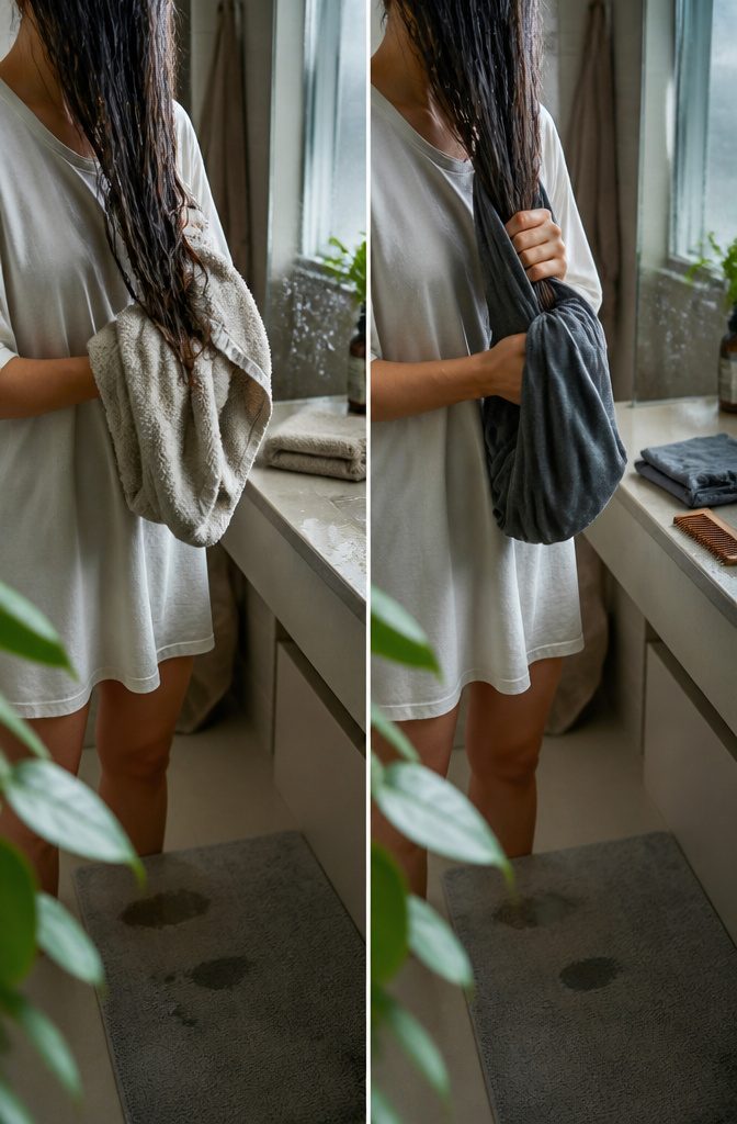 Hair care scene illustrating gentle drying after a wash