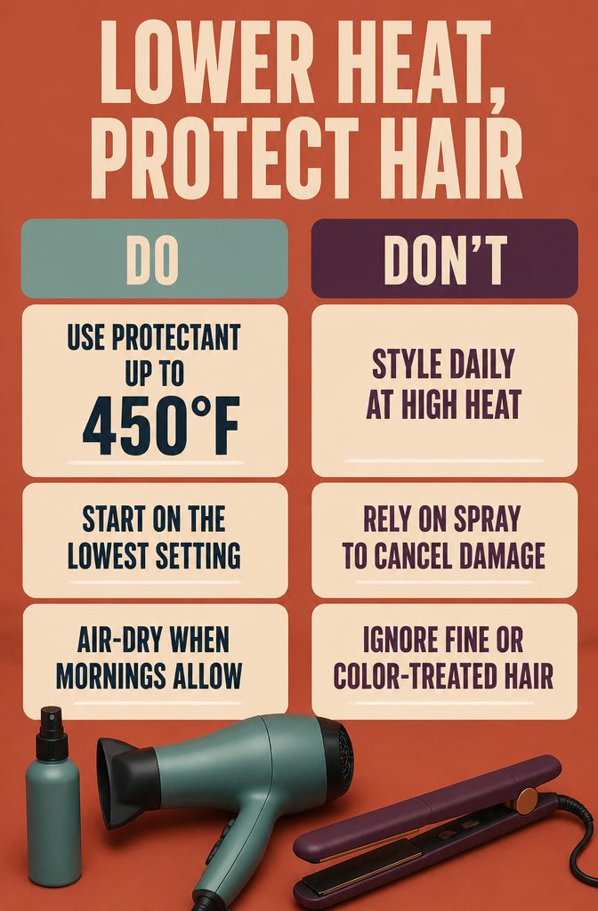 Beauty infographic about lower heat settings and hair protection