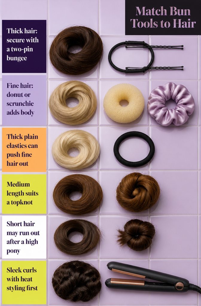 Beauty graphic titled Match Bun Tools to Hair