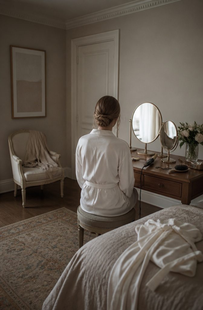 Hair gathered into a bun in a hairstyle tutorial photograph