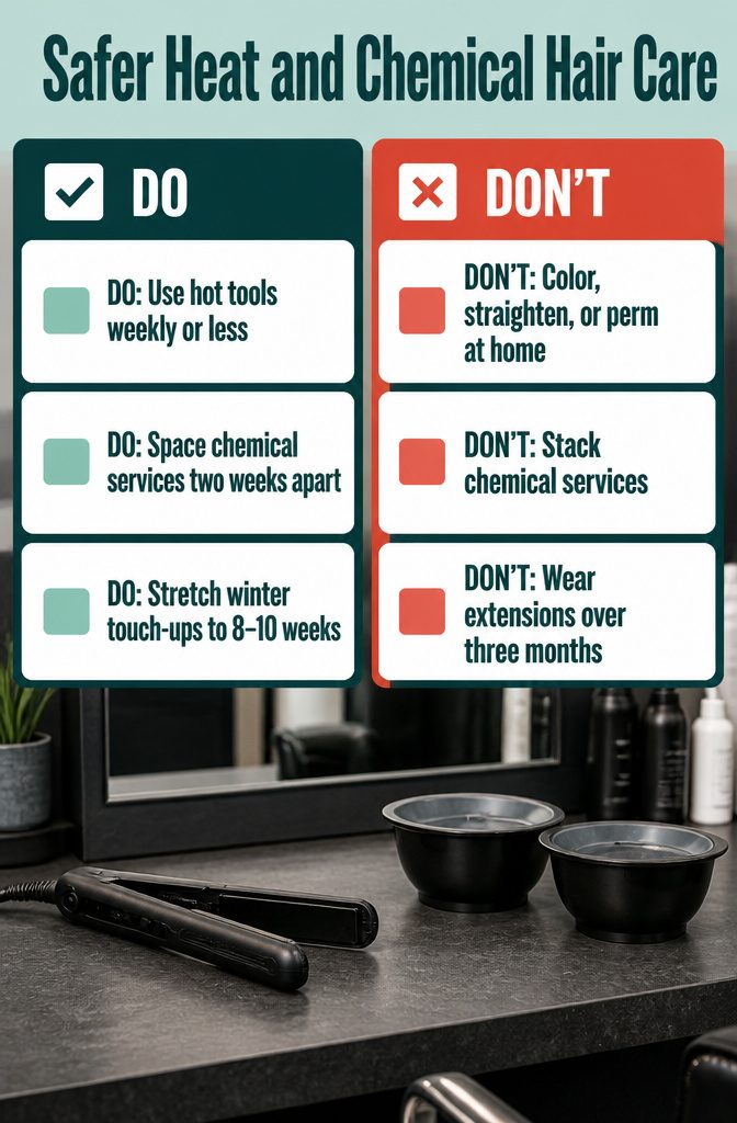 Beauty care infographic with safer heat and chemical hair care advice