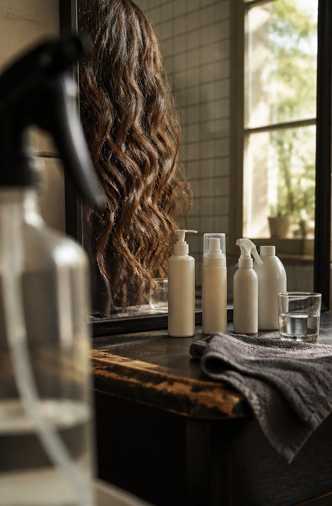Hair with loose S-shaped waves and relatively straight roots
