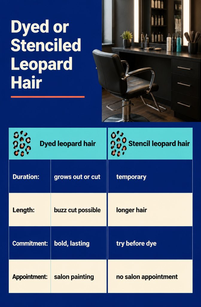 Information graphic comparing dyed and stenciled leopard print hair