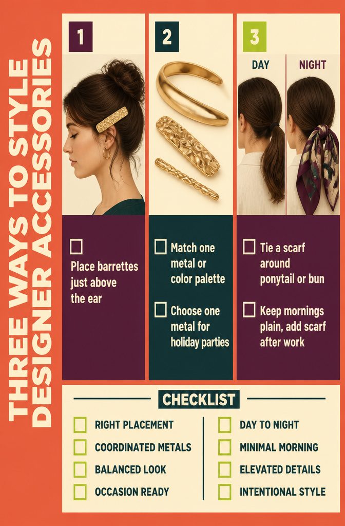 Information graphic titled Three Ways to Style Designer Accessories