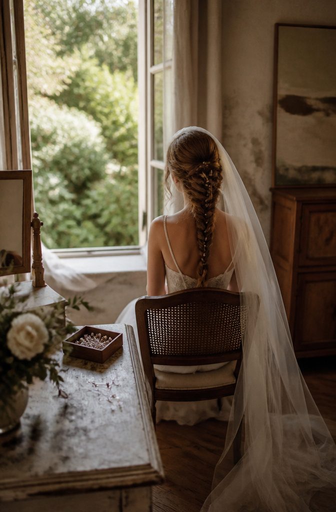 Loose waves with pearl pins scattered through the hair