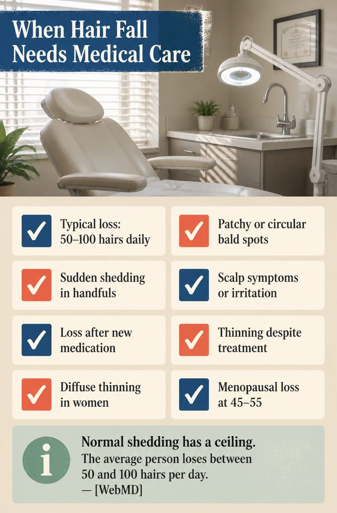 Clinician examining patient scalp for patchy hair loss