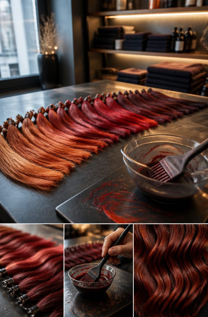 Red gloss hair in a rich shade with visible shine