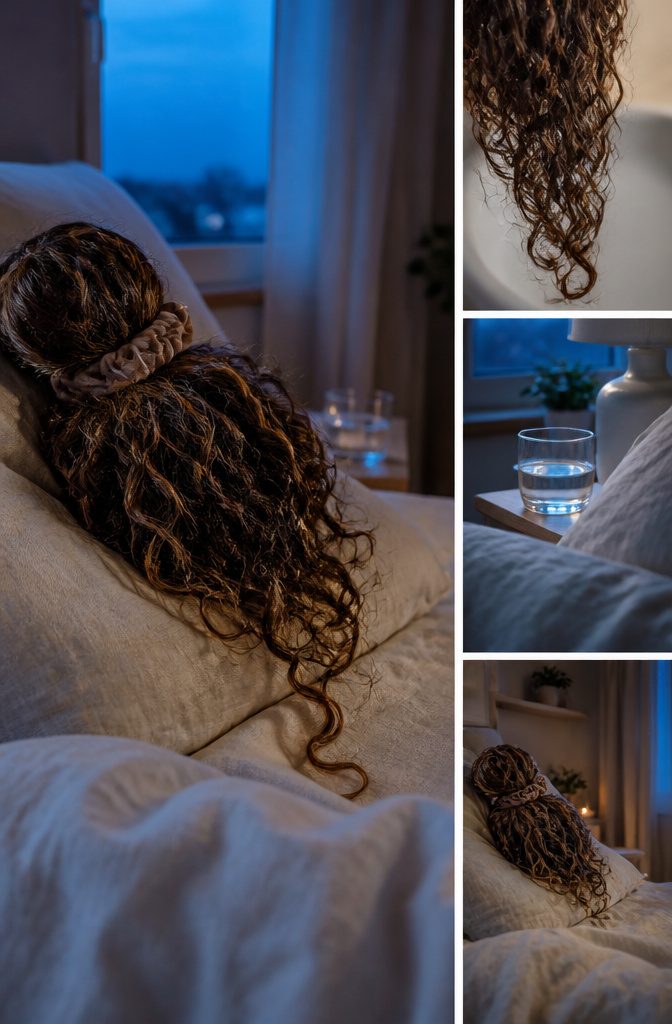 Person with wet hair resting against a pillow
