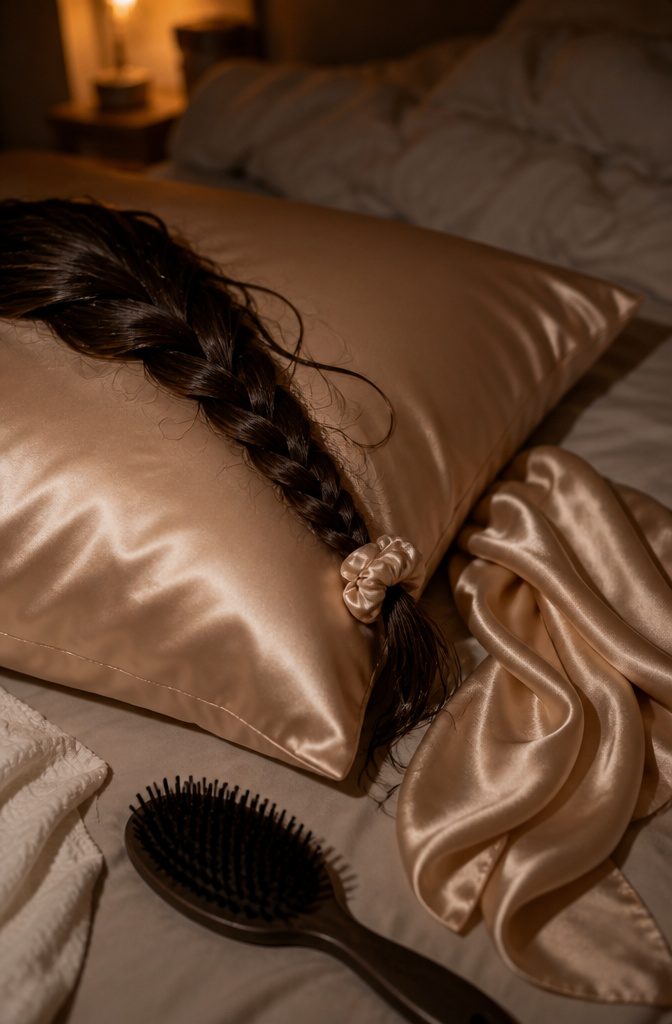 Person with damp hair resting on a pillow
