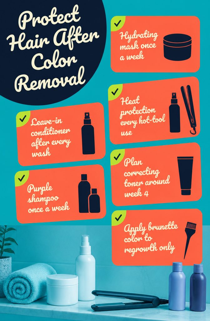 Hair care guide listing masks conditioner heat protection and purple shampoo