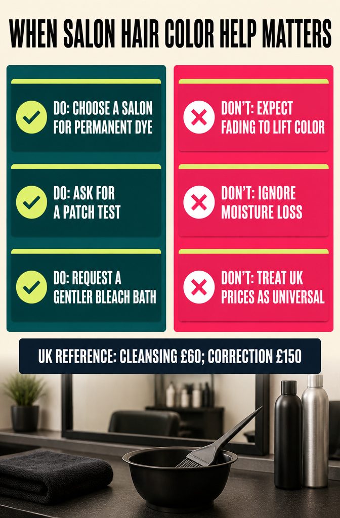 Salon hair color correction guide with home fading advice