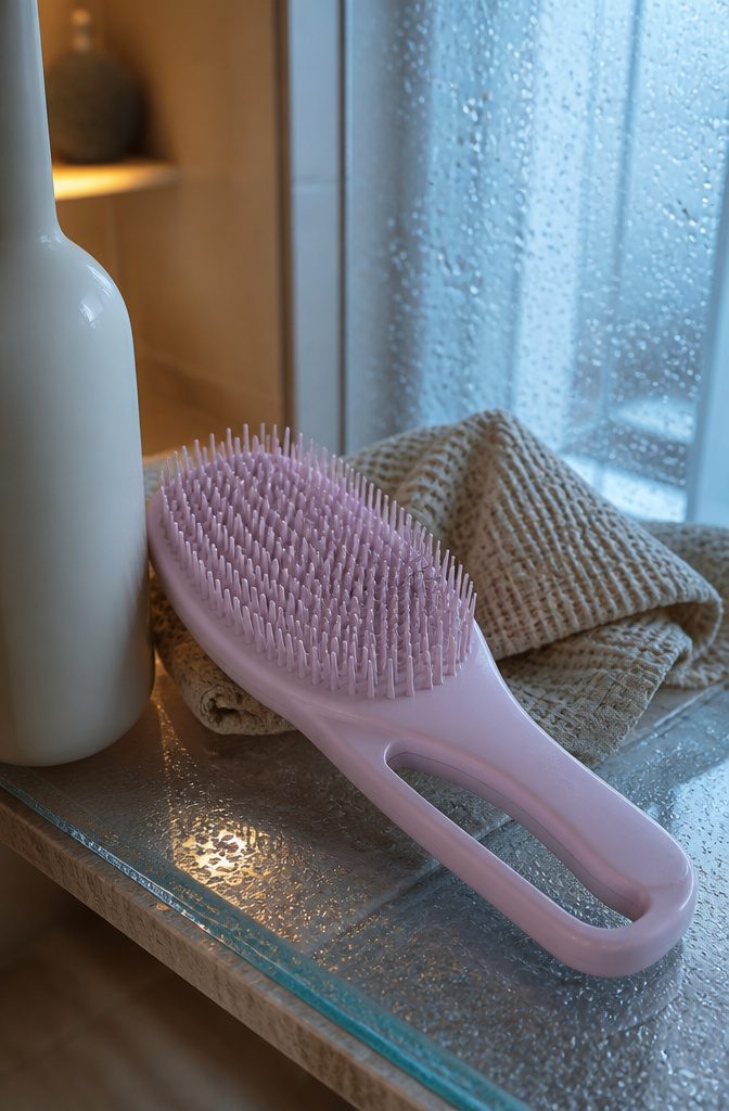 Ultimate Detangler brush with dense short teeth and an open handle gap