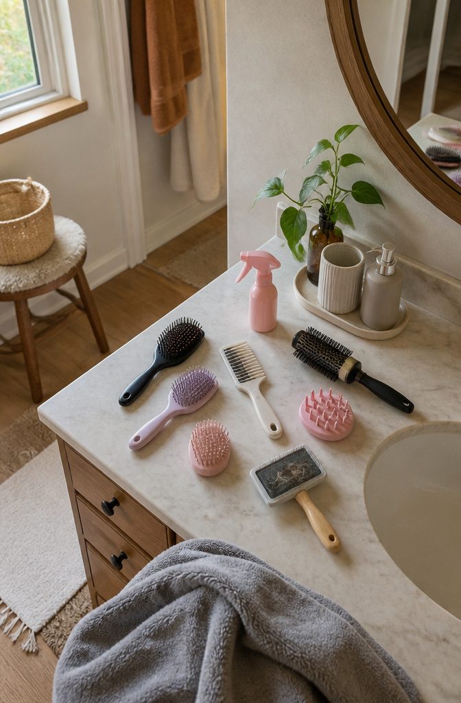 Tangle Teezer products including brushes combs and a fine mist spray bottle