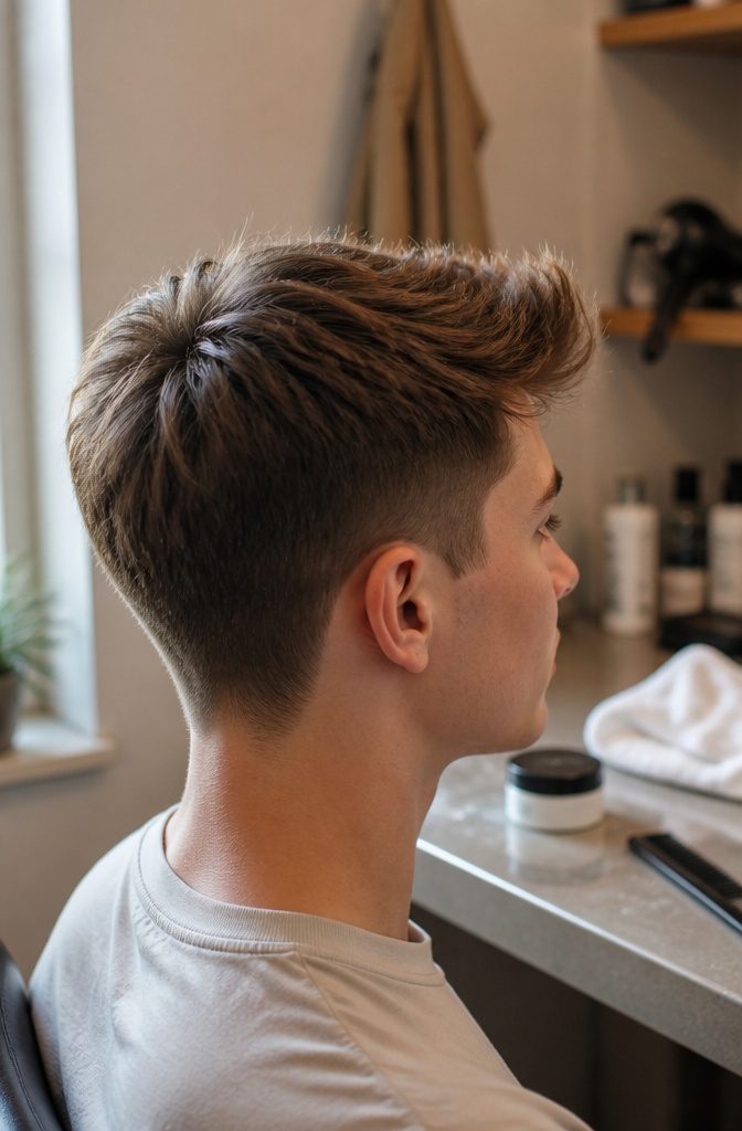 Fine hair quiff with a short textured top and lifted front