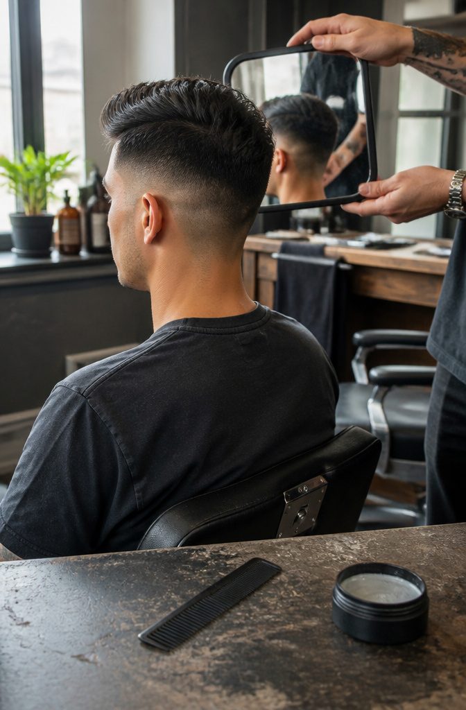 Quiff with a temple-height fade and matte lifted top