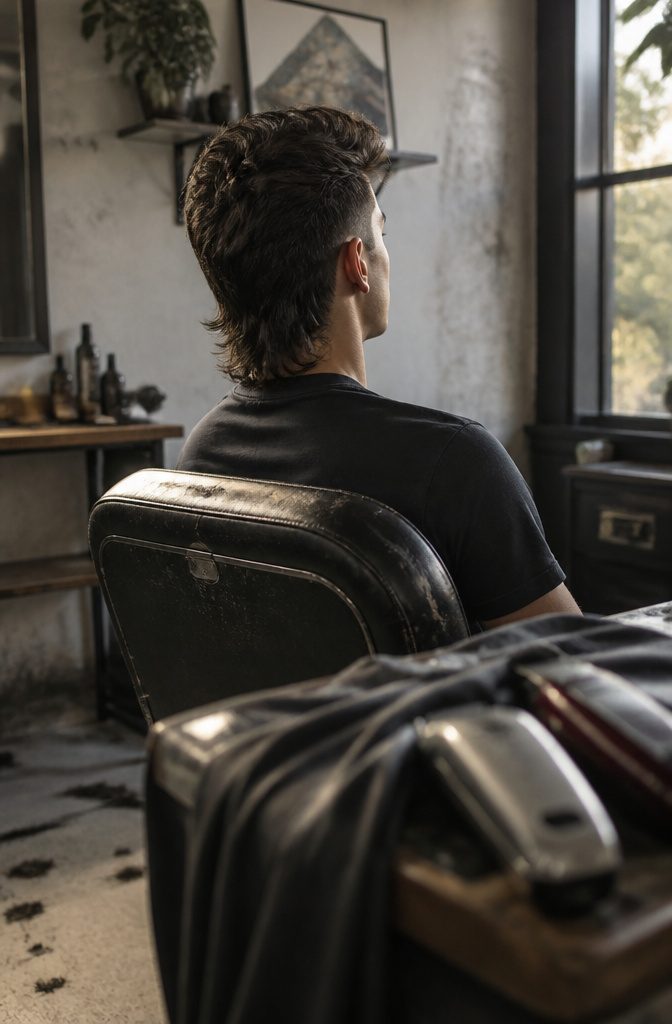 Textured central strip with lifted front and long mullet-style nape