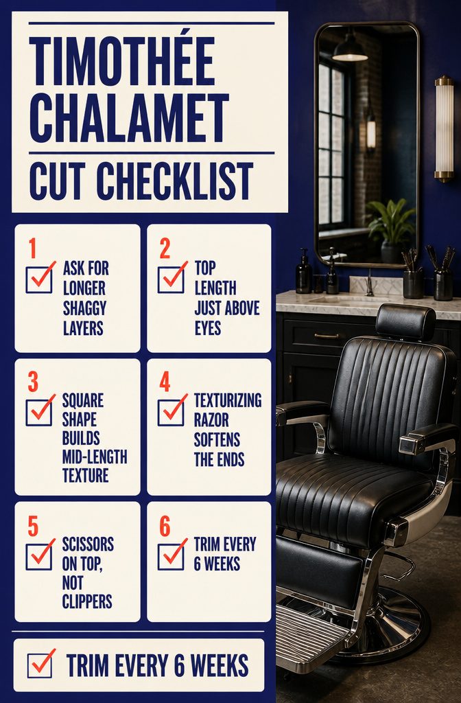Timothée Chalamet Cut Checklist with notes on layers and length