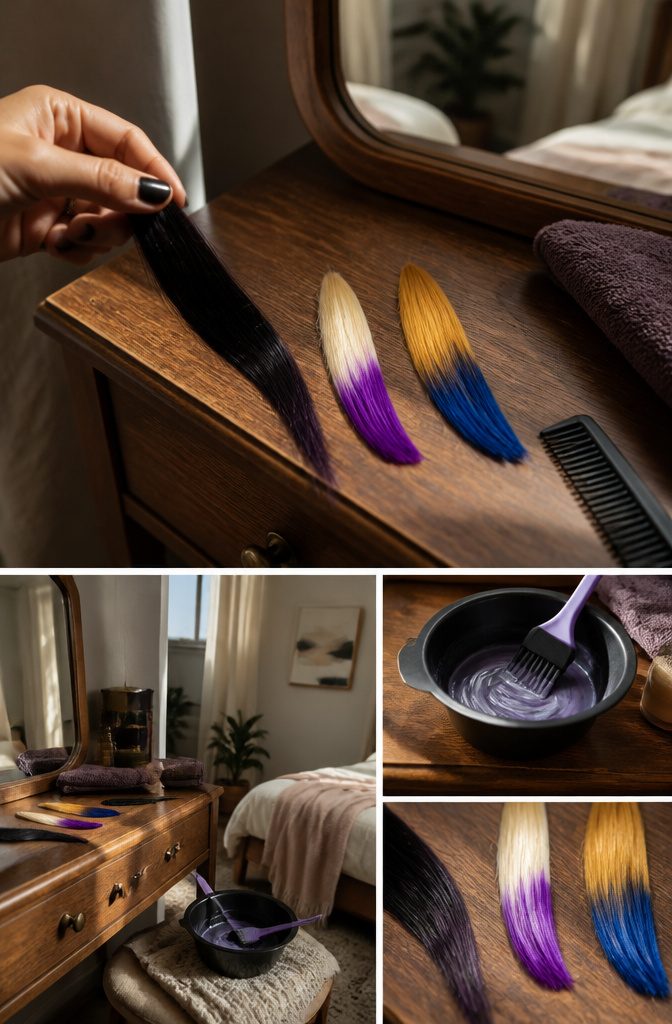 Hair tips colored purple while the rest remains dark