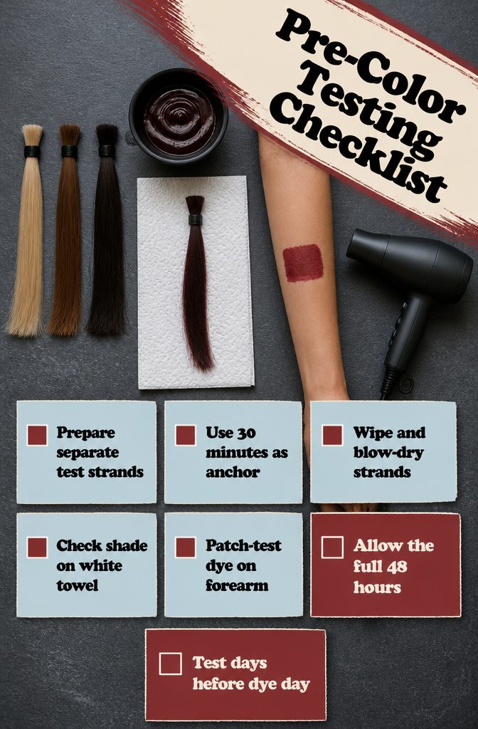 Hair strands with different dye results held against white paper